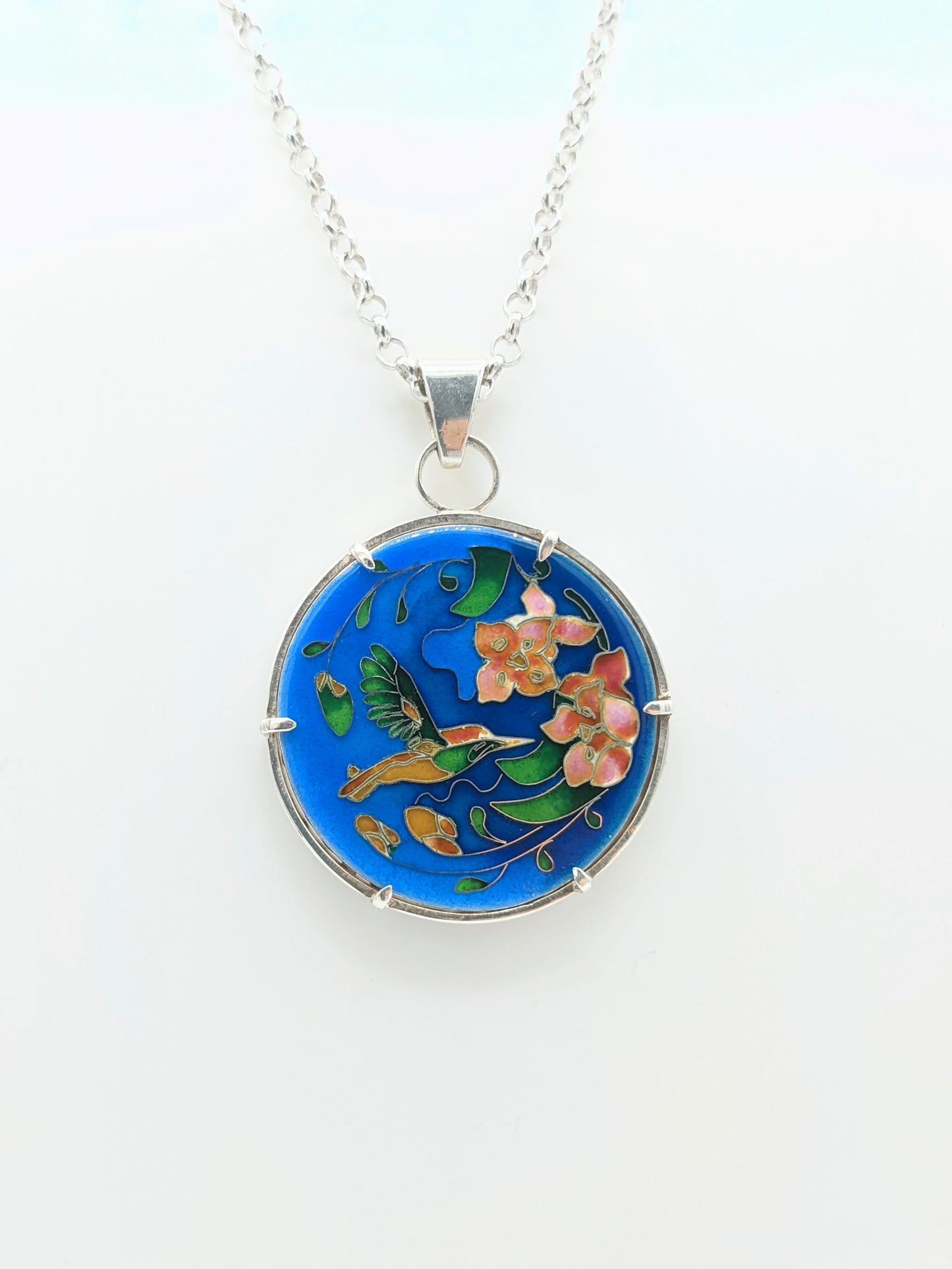 Pendentif CLOISONNÉ Colibri bleu