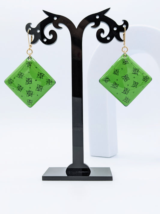 Boucles d'oreilles LOLA - modèle grand losange vert