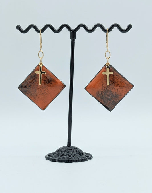 Boucles d'oreilles ORANGE losange et croix