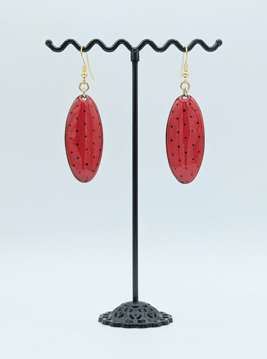 Boucles d'oreilles - PETITS POIS ovale rouge